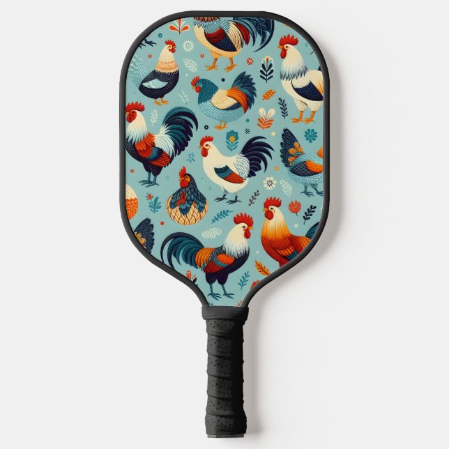 Chicken and Rooster Design Pickleball Paddle (Front)