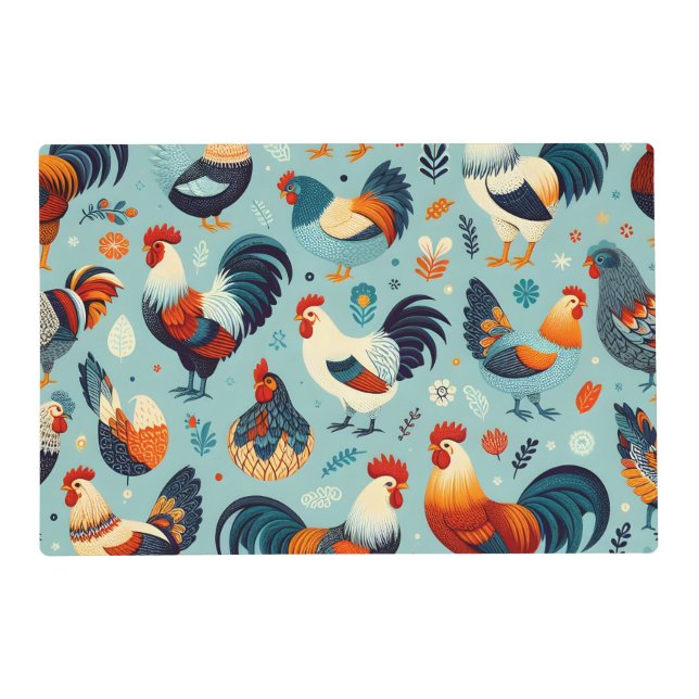 Chicken and Rooster Design Placemat (Front)