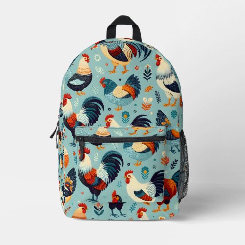 Chicken and Rooster Design Printed Backpack