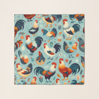 Chicken and Rooster Design Scarf