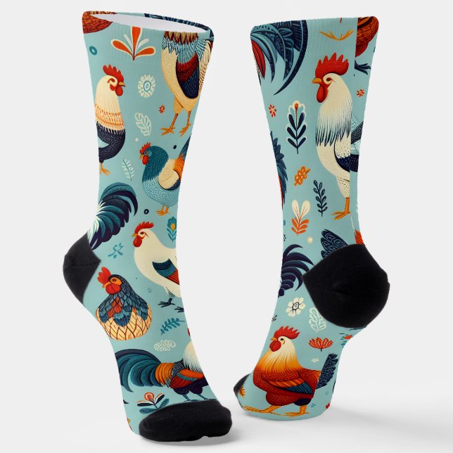 Chicken and Rooster Design Socks (Angled)