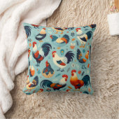 Chicken and Rooster Design Throw Pillow (Blanket)