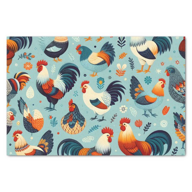 Chicken and Rooster Design Tissue Paper (Front)