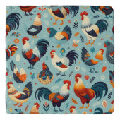 Chicken and Rooster Design Trivet (Front)