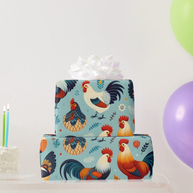 Chicken and Rooster Design Wrapping Paper (Party Gifts)