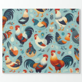 Chicken and Rooster Design Wrapping Paper (Flat)