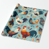 Chicken and Rooster Design Wrapping Paper (Unrolled)