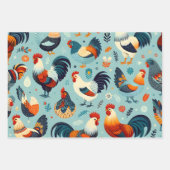 Chicken and Rooster Design Wrapping Paper Sheets (Front 3)