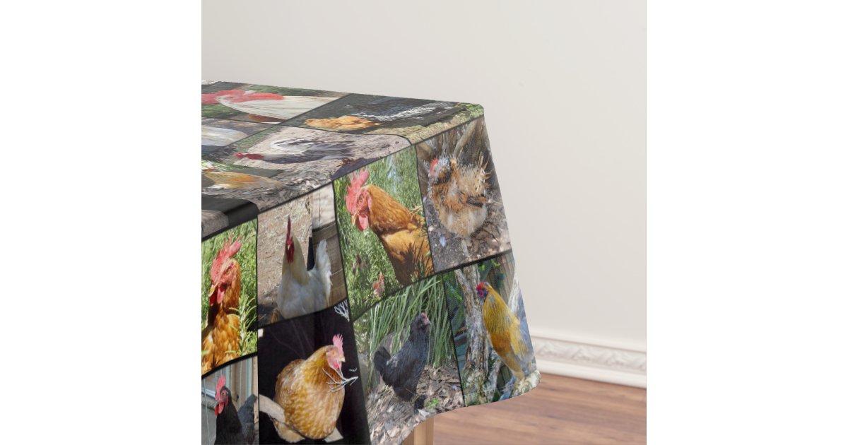 Chicken And Rooster Photo Collage, Tablecloth Zazzle