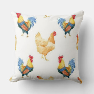 Chicken And Rooster Throw Pillow