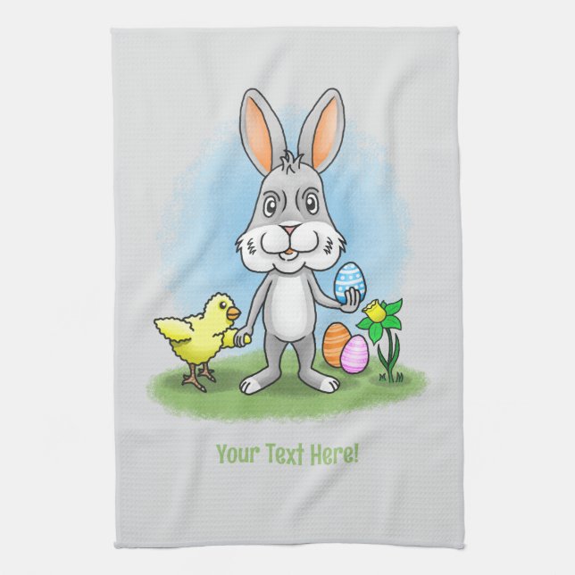 Chicken and the Easter bunny Kitchen Towel (Vertical)