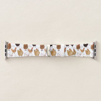 Chicken and the Eggs Pattern on White Apple Watch Band