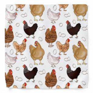 Chicken and the Eggs Pattern on White Bandana