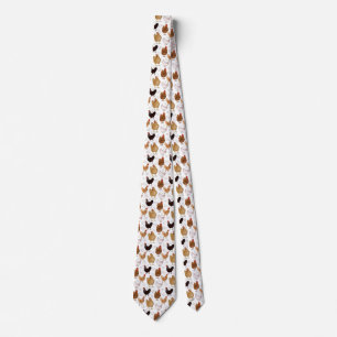 Chicken and the Eggs Pattern on White Neck Tie