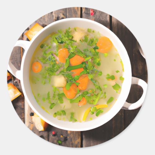 Chicken and Vegetable Soup Broth Classic Round Sticker