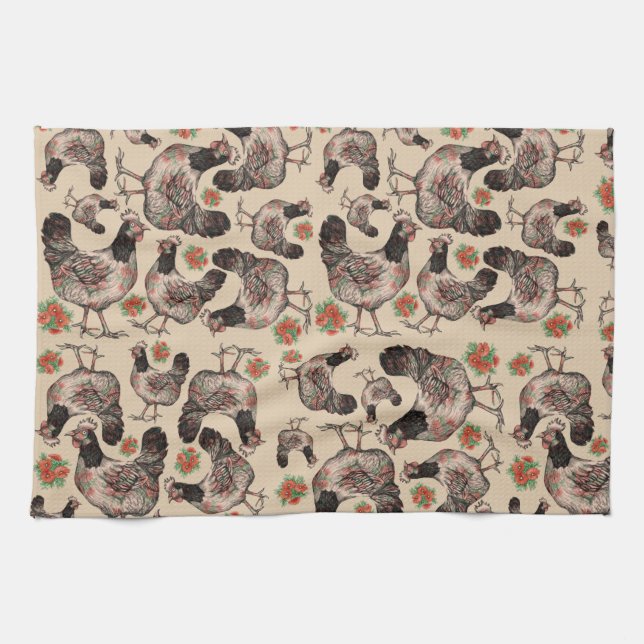 Chicken and Vygies Patterned Kitchen Towel (Horizontal)