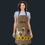 Chicken Apron Your Name Silkies Sunflowers Burlap<br><div class="desc">Add your name or that of someone special who would love to receive this chicken apron as a gift.  Featuring a trio of cute silkie bantams on a burlap background it also has some lovely bright sunflowers.</div>