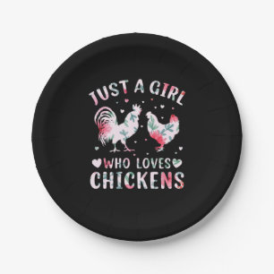 Chicken Art Girl Who Loves Chickens Paper Plates