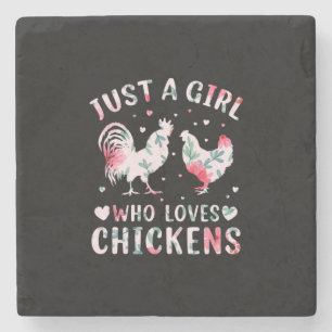 Chicken Art Girl Who Loves Chickens Stone Coaster