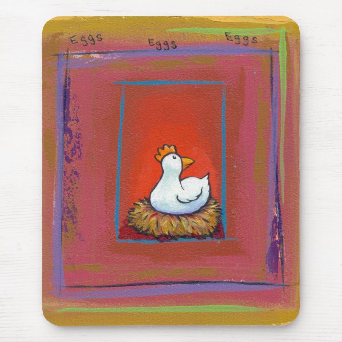 Chicken art hen laying eggs fun colorful painting mousepads