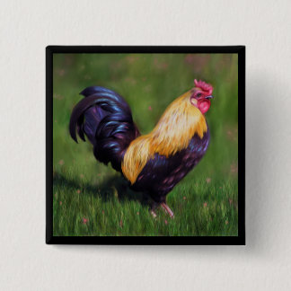 Chicken Art Stuart Bantam Rooster Button