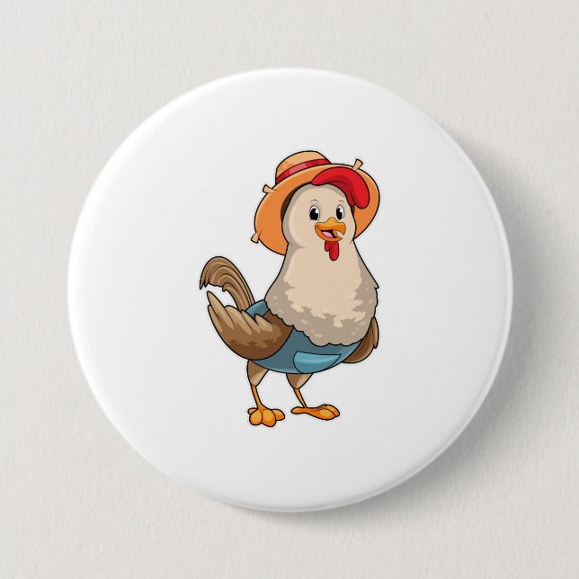 Chicken as Farmer with Hat Button (Front)