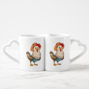 Chicken as Farmer with Hat Coffee Mug Set