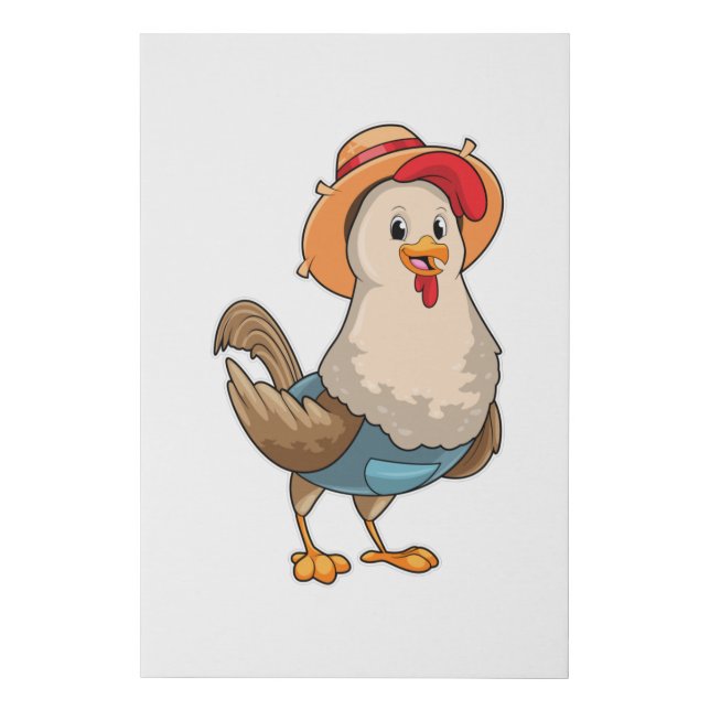 Chicken as Farmer with Hat Faux Canvas Print (Front)