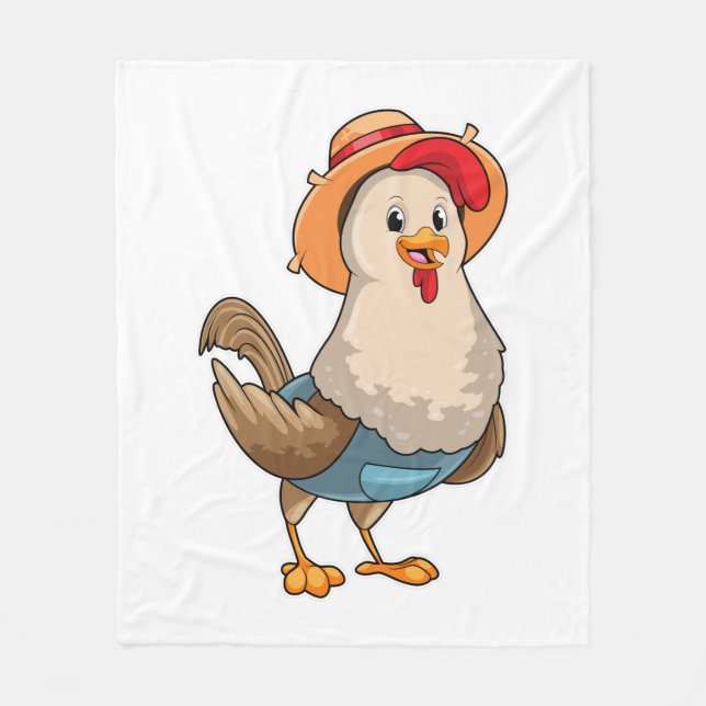 Chicken as Farmer with Hat Fleece Blanket (Front)