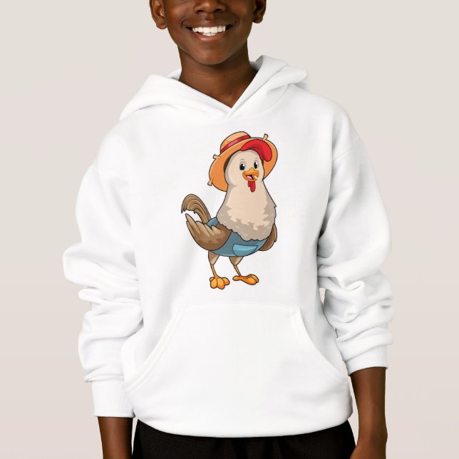 Chicken as Farmer with Hat Hoodie (Front)