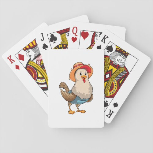 Chicken as Farmer with Hat Playing Cards
