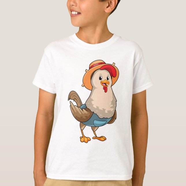 Chicken as Farmer with Hat T-Shirt (Front)