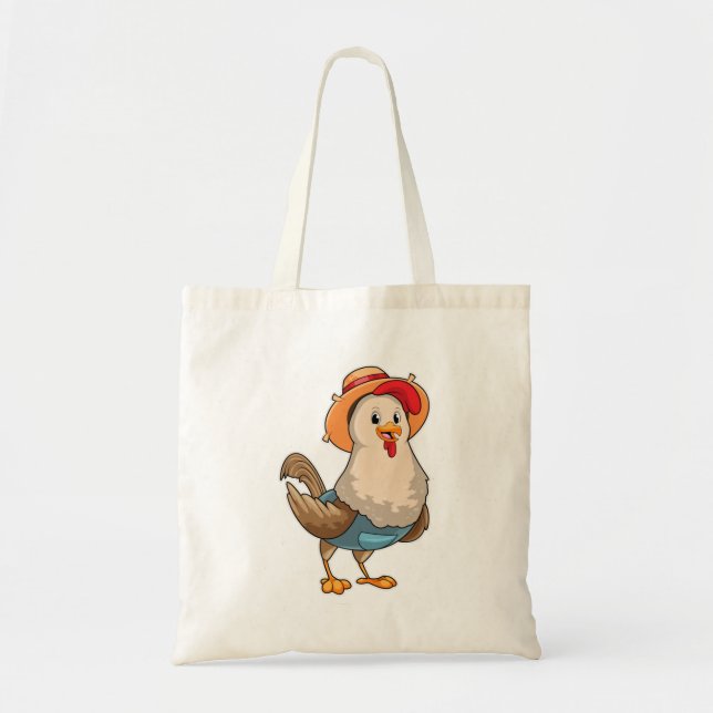 Chicken as Farmer with Hat Tote Bag (Front)