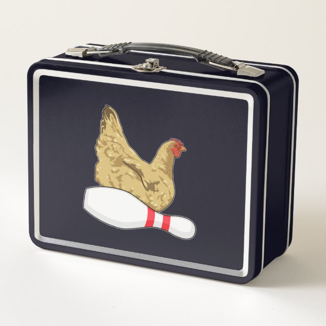 Chicken at Bowling with Bowling pin Metal Lunch Box (Front)