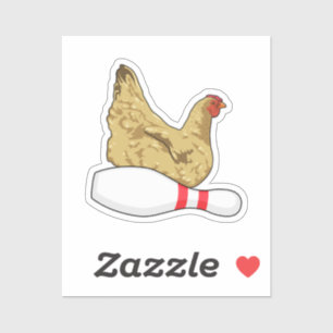 Chicken at Bowling with Bowling pin Sticker