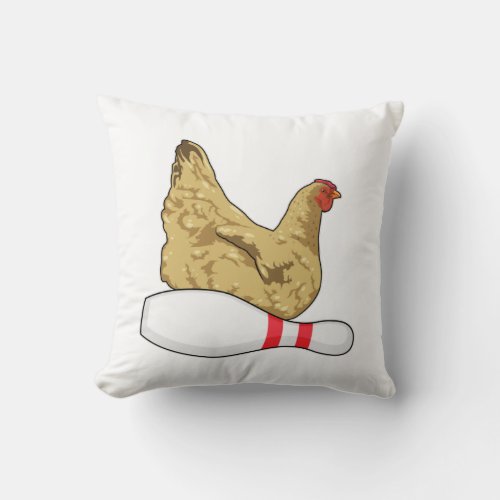 Chicken at Bowling with Bowling pin Throw Pillow