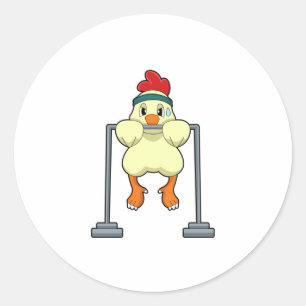 Chicken at Fitness Pull-ups Classic Round Sticker