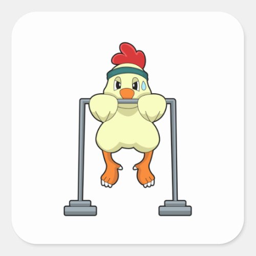 Chicken at Fitness Pull_ups Square Sticker