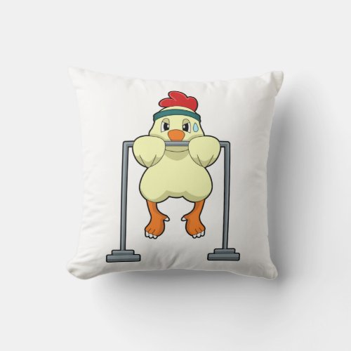 Chicken at Fitness Pull_ups Throw Pillow