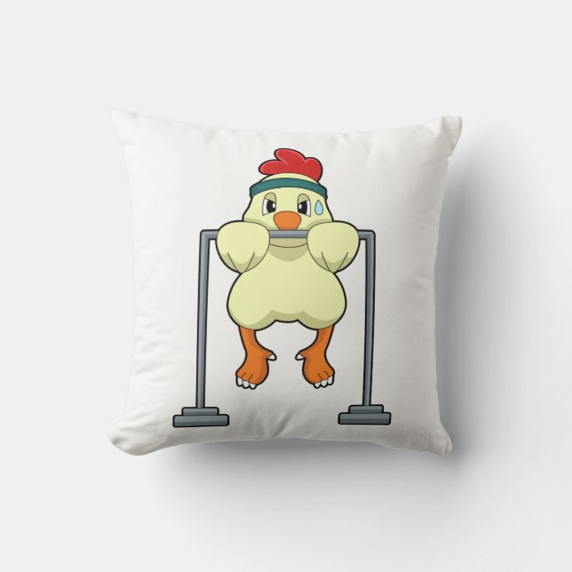 Chicken at Fitness Pull-ups Throw Pillow (Front)