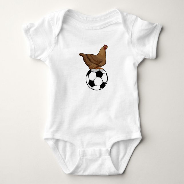 Chicken at Soccer Sports Baby Bodysuit (Front)