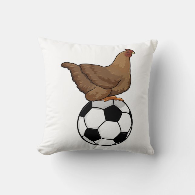 Chicken at Soccer Sports Throw Pillow (Front)