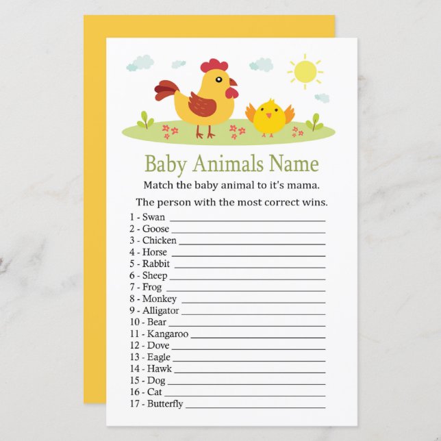 Chicken Baby Animals Name Game (Front/Back)