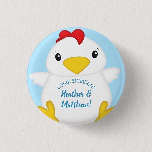 Chicken Baby Shower Blue Boy Button (Front)