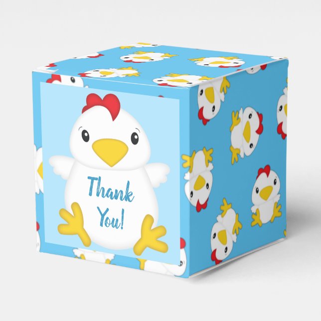 Chicken Baby Shower Blue Boy Favor Boxes (Front Side)
