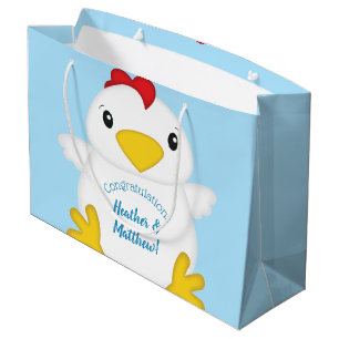 Chicken Baby Shower Blue Boy Large Gift Bag