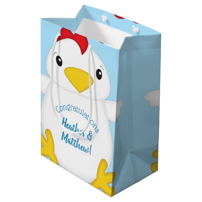Chicken Baby Shower Blue Boy Medium Gift Bag (Back Angled)