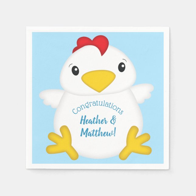 Chicken Baby Shower Blue Napkins (Front)
