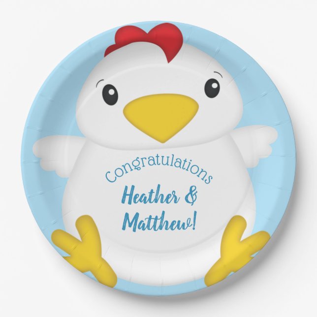 Chicken Baby Shower Blue Paper Plates (Front)