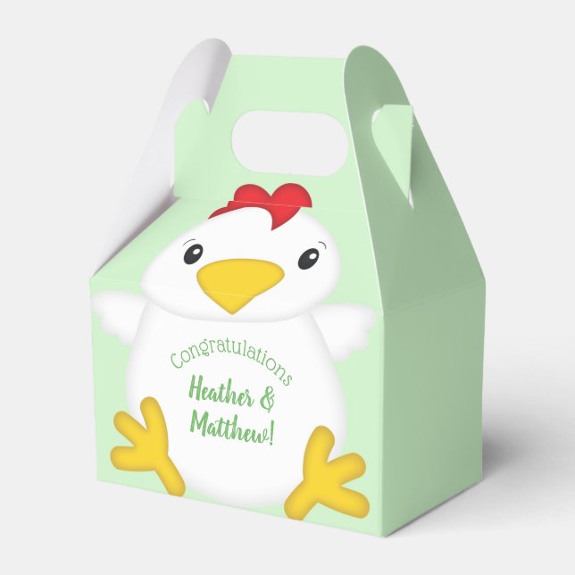 Chicken Baby Shower Green Favor Boxes (Front Side)